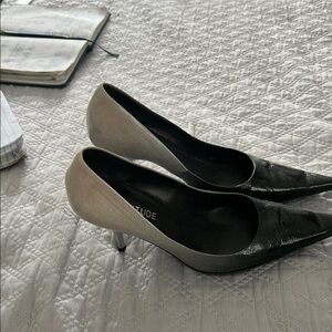 Classic Black and Gray Pointed-Toe Heels